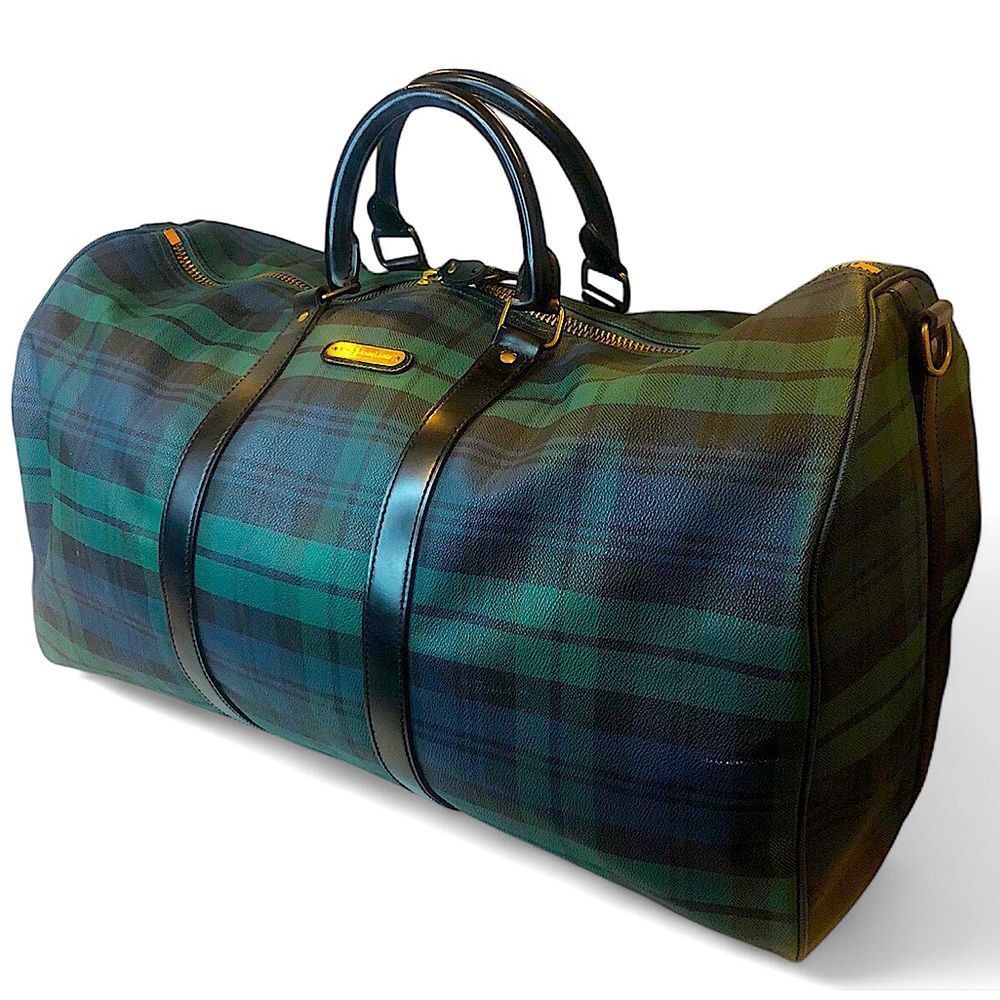 RALPH LAUREN Black Watch Plaid Boston Overnight Travel Carry-On Duffle Bag 55cm